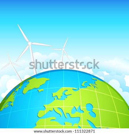 vector illustration of windmill on earth showing ecofriendly energy