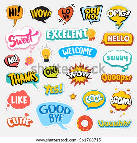 Set of flat design social network stickers. Isolated vector illustrations for online communication, networking, social media, web design, mobile message, chat, marketing material. Set of flat design social network stickers. Isolated vector illustrations for online communication, networking, social media, web design, mobile message, chat, marketing material.