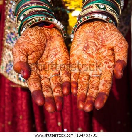  Asian Bridal Henna,intricate designs from Indian art/ Henna - Mehndi/India - stock photo