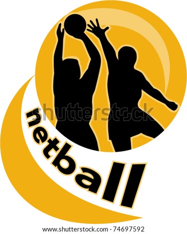 Stock Vector Vector Illustration Of A Netball Player Shooting Ball With Another Player Blocking Shot Set Inside 74697592 