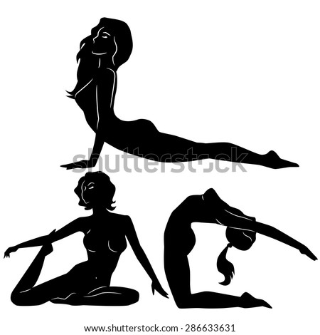 stock yoga yoga vector poses   women  japanese poses silhouette in