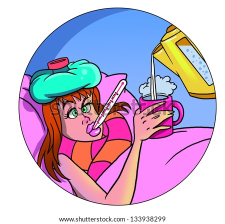 Sick cartoon woman lying in bed - Shutterstock photo #133938299 ...