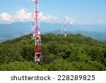 metallic broadcasting tower on...