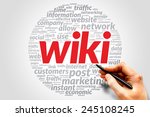 Small photo of Wiki business concept in word tag cloud