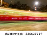 blurry lights tram at night
