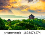 Hangzhou Lake Landscapes And Temple Pavilion Image Free Stock Photo