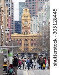 Small photo of Melbourne, Australia - August 8, 2015: View of the clock tower of Flinders Street Railway Station in Melbourne, Austraila in the daytime