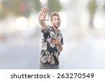Small photo of ginger young man with hawaiian shirt unbreak my heart