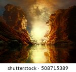 stock-photo--d-landscape-illustration-where-it-is-observed-two-large-rocks-with-vegetation-over-calm-waters-in-508715389.jpg