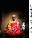 Small photo of NAKHON PATHOM, THAILAND- September 01, 2016: Wax Figure Tai Sue Yen Boon the well-known Chinese Mahayana monk, Lamphun at Thai Human Imagery Museum.