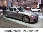 Small photo of GENEVA, SWITZERLAND - MARCH 3, 2015: Maserati Ghibli S Q4 at the 85th International Geneva Motor Show in Palexpo, Geneva.