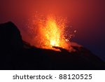 erupting volcano stromboli in...