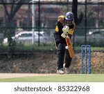 Small photo of PUCHONG, MALAYSIA - SEPT 24: Rakesh Madhavan, Malaysia sees action against Guernsey at the Pepsi ICC World Cricket League Div 6 finals at the Kinrara Oval on September 24, 2011 in Puchong, Malaysia.