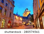 chateau frontenac at dusk in...