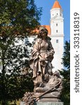 Small photo of BRATISLAVA, SLOVAKIA - SEPTEMBER 23, 2015: Monument Alzbeta Durinska (St. Elizabeth of Hungary) in Castle. She became symbol of Christian charity after her death at the age of 24 and was canonized