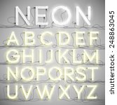 realistic neon alphabet with...