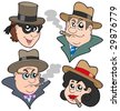 Illustration - Gangster faces collection - vector illustration.