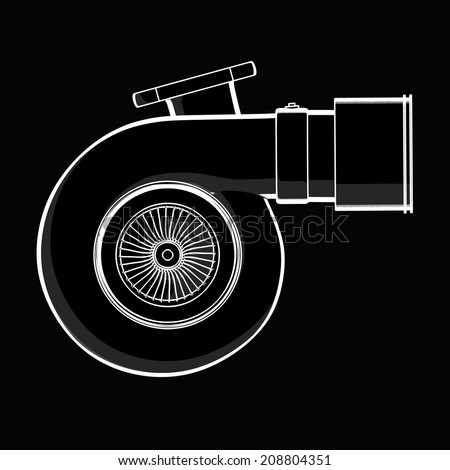 turbocharger. black cartoon illustration outline. High resolution 3D ...