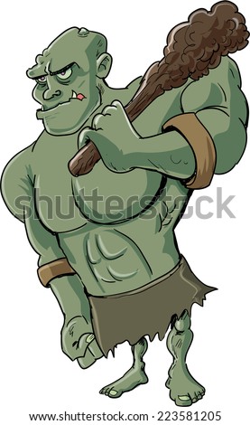 Cartoon evil troll, isolated on white - stock vector