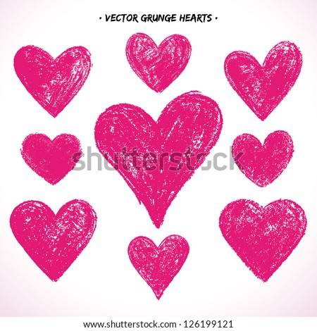 Set of grunge vector hearts. Design elements. Retro background. Vintage background. Valentine background. Abstract background. Hand drawn. Grunge heart. Abstract shape