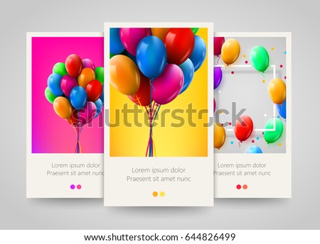 3d Realistic Colorful Bunch of Birthday Balloons Flying for Party and Celebrations. Poster, flyer or ticket design. Vector illustration
