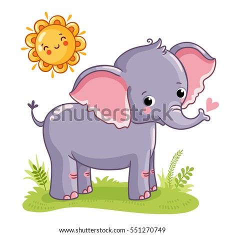 Elephant stands on the sunny meadow. Vector illustration on the theme of children. Cute animal.