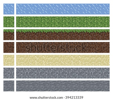 Texture for platformers pixel art vector - mud grass stone ground tile isolated