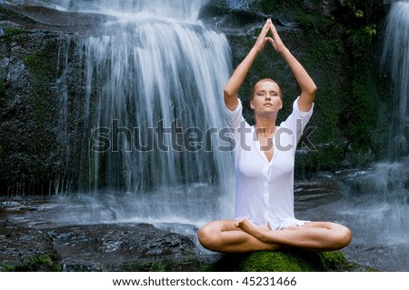 Woman Waterfall Stoc