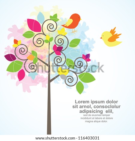 asbtract tree with cute birds