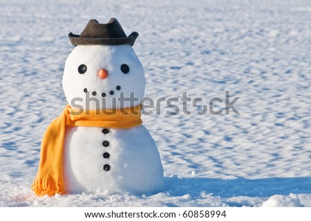 cute snowman on snowy field