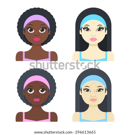 Vector illustration: set of 4 woman avatar different nations (african ...