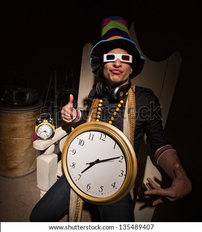 Funny White Rapper With Multi Colored Hat And Large Clock Funny White Rapper With Multi Colored Hat And Large Clock