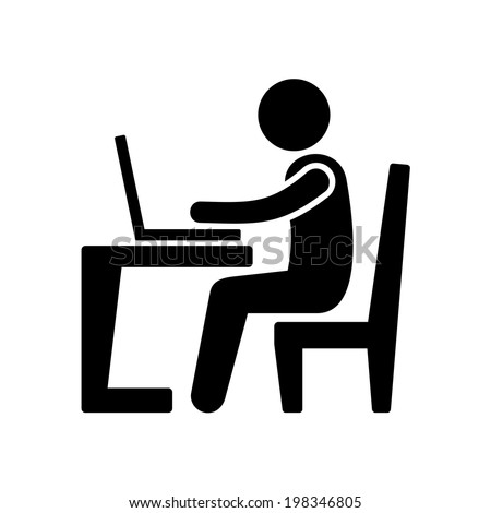 Pictogram Businessman Working on Computer. Vector illustration