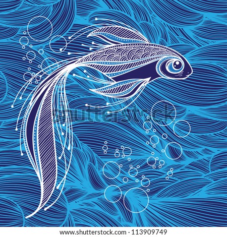 Abstract Graphics Fish On Background Waves Stock Vector 113299333 ...