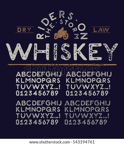 Whiskey Motorcycle Rider Vintage Label Rubber Stamp Font With Alternatives Whiskey Motorcycle Rider Vintage Label Rubber Stamp Font With Alternatives