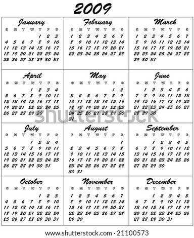 Calendar 2009 Stock Vector 21100573 - Shutterstock