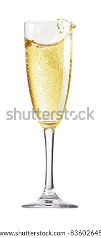 Champagne Glass with abstract splash. Isolated on white