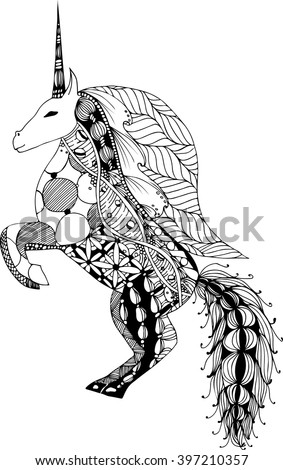 Hand Drawing Unicorn  Adult Anti Stress Stock Vector 