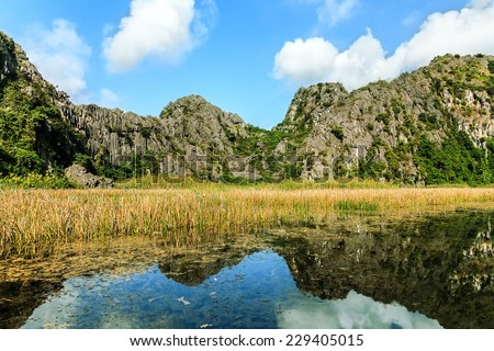 Landscape in Van Long natural reserve in Ninh Binh, Vietnam