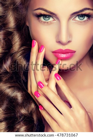 Beautiful Model Brunette Long Curled Hair Stock Photo 