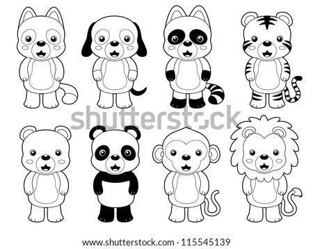 Illustration Wild Animals Cartoons Outline Stock Vector 120306427 ...