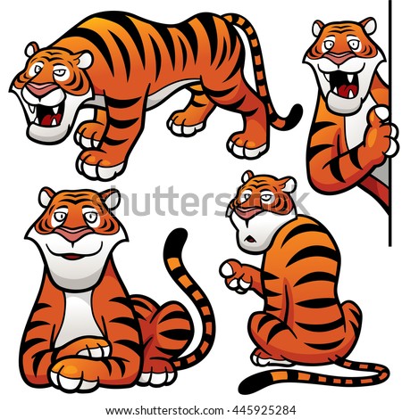 Vector Illustration Cartoon Tiger Character Set Stock ...