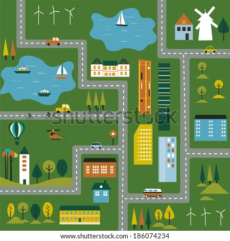 Cartoon Illustration Map City Stock Illustration 186074234 - Shutterstock