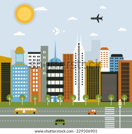 Colorful Cartoon City Landscape Stock Vector 106934954 - Shutterstock