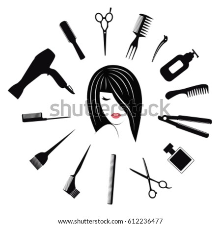 Woman Silhouette Hairdressing Equipment Icons Vector Stock 