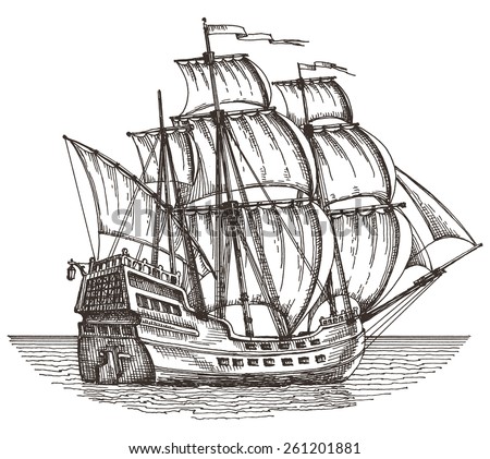 Ink Pen Drawing Ancient Sail Ship Stock Illustration 346142045 ...