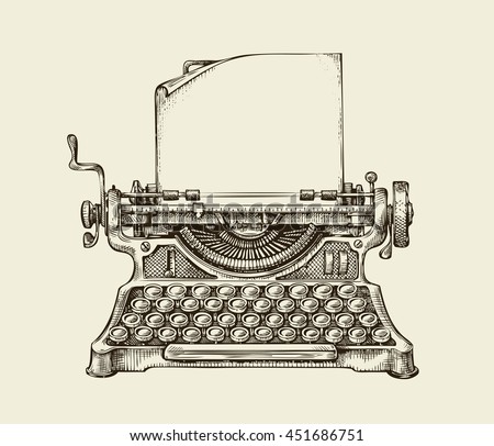 Hand drawn vintage typewriter. Sketch publishing. Vector illustration