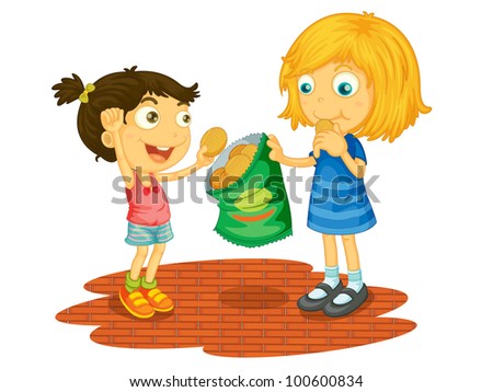 illustration children sharing chips eps vector stock photo edit now