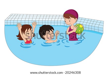 Family Relaxing Swimming Pool Healthy Exercise Stock Vector 641519668 ...