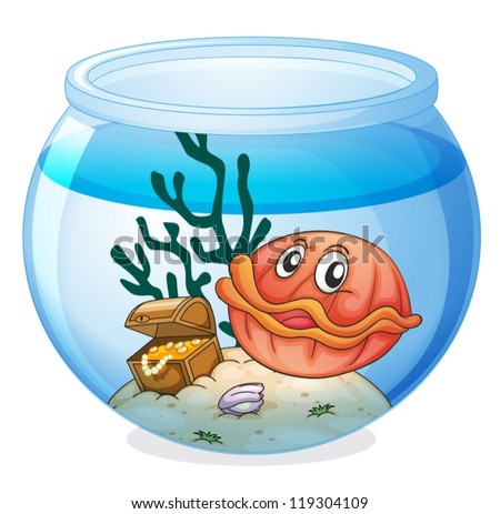 illustration of a water bowl and a shell fish on a white background
